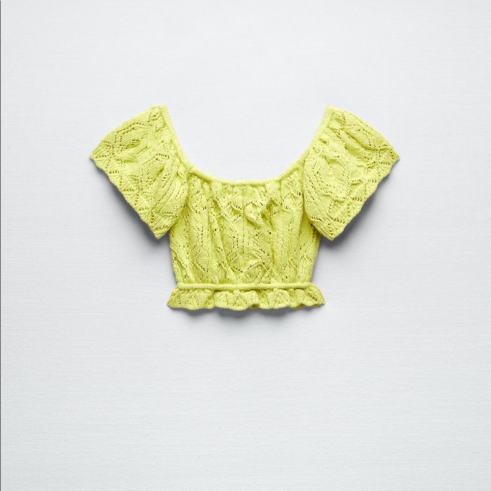 Zara Yellow Pointelle Knit Top - Picture 15 of 16